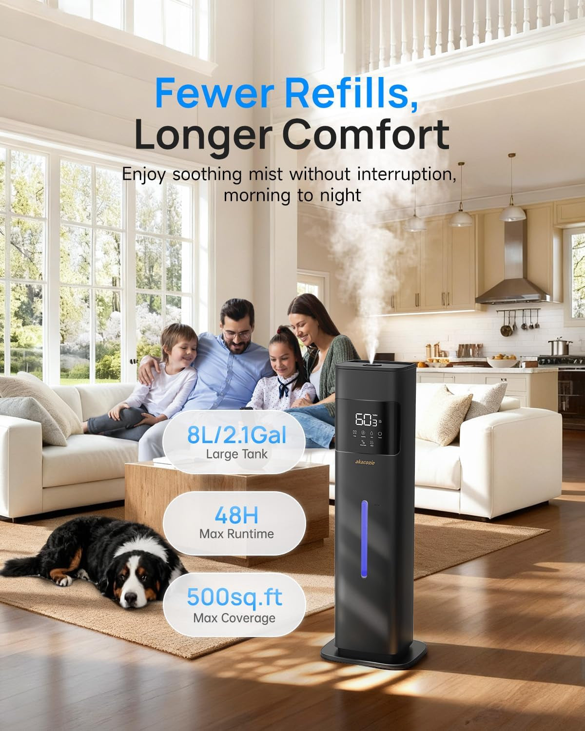 8 L Warm & Cool Mist Humidifier for Rooms up to 46 m² with Essential Oil Diffuser