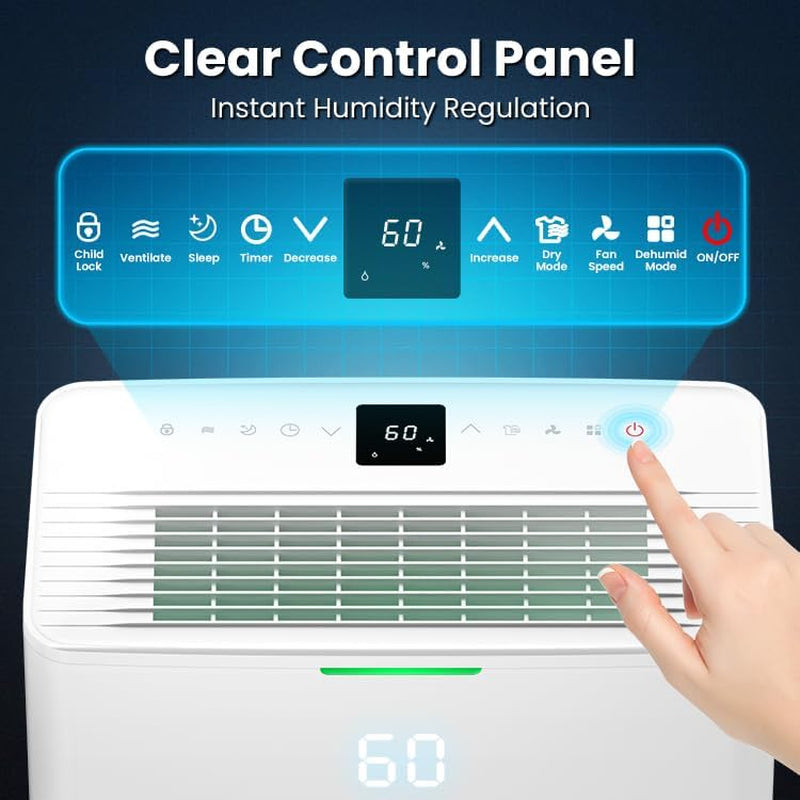 38 L/Day Dehumidifier for Basements & Large Rooms up to 420 m² with Drain Hose