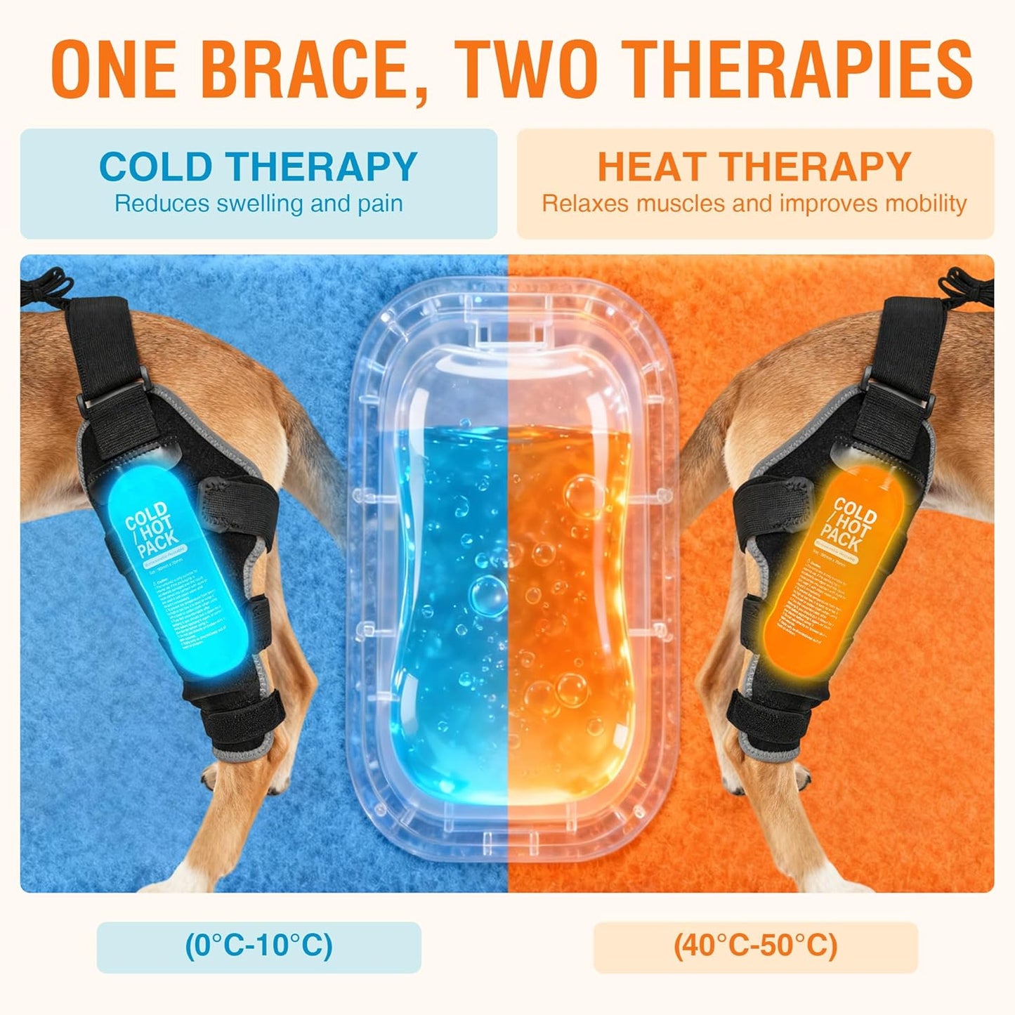 Dog Hind Leg ACL Brace – Adjustable Support with Hot & Cold Gel Pack for Arthritis & Joint Pain