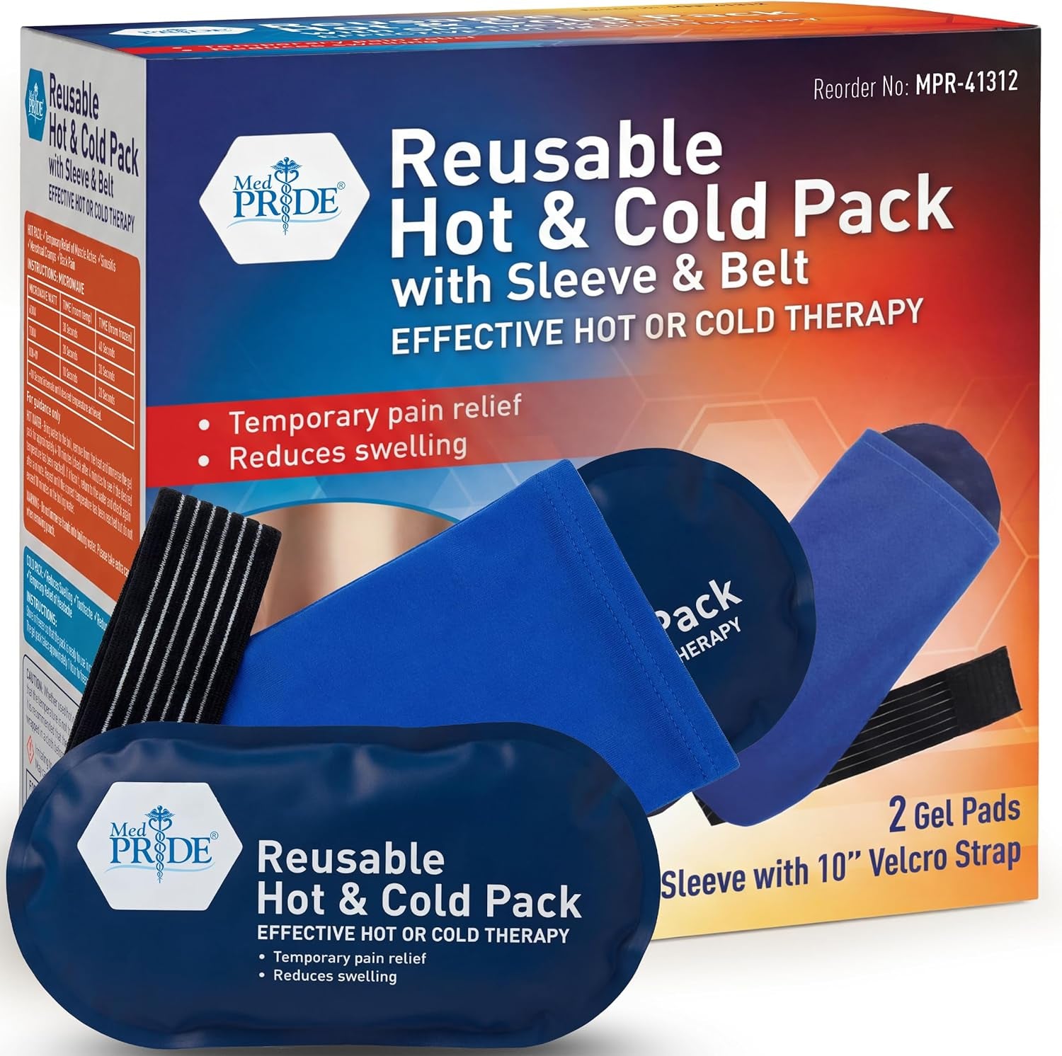 Reusable Hot & Cold Gel Pack with Adjustable Therapy Belt (2 Pack)