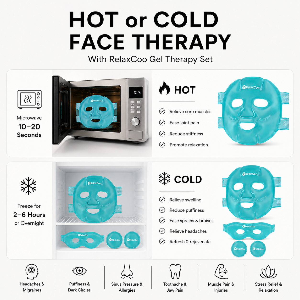 Hot & Cold Face Mask for Migraine, Puffy Eyes & Relaxation