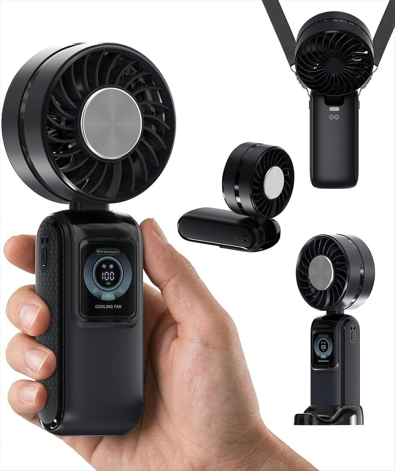 Portable Handheld Fan – Rechargeable Mini Fan with LED Display & 5 Speeds