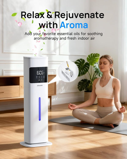 Humidifiers for Bedroom, Humidifier Large Room, White | Warm & Cool Mist, 2.1Gal/8L, 500 Sq Ft Coverage, Run 48H, Auto Humidity Control, Essential Oil Diffuser, for Home Baby Plants