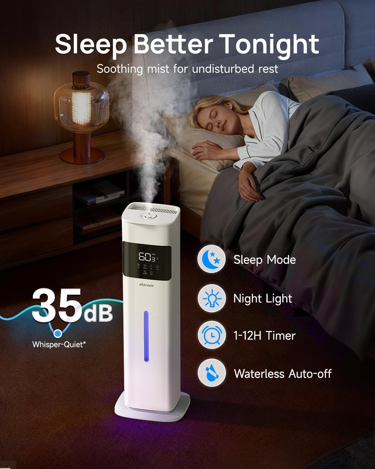 Humidifiers for Bedroom, Humidifier Large Room, White | Warm & Cool Mist, 2.1Gal/8L, 500 Sq Ft Coverage, Run 48H, Auto Humidity Control, Essential Oil Diffuser, for Home Baby Plants