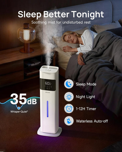 Humidifiers for Bedroom, Humidifier Large Room, White | Warm & Cool Mist, 2.1Gal/8L, 500 Sq Ft Coverage, Run 48H, Auto Humidity Control, Essential Oil Diffuser, for Home Baby Plants