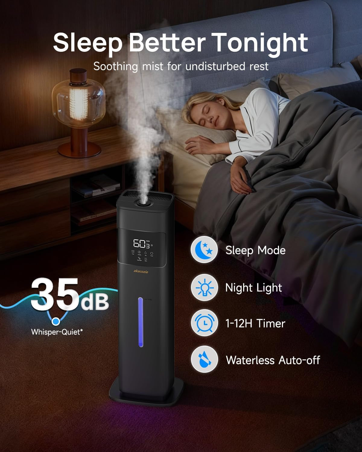 8 L Warm & Cool Mist Humidifier for Rooms up to 46 m² with Essential Oil Diffuser