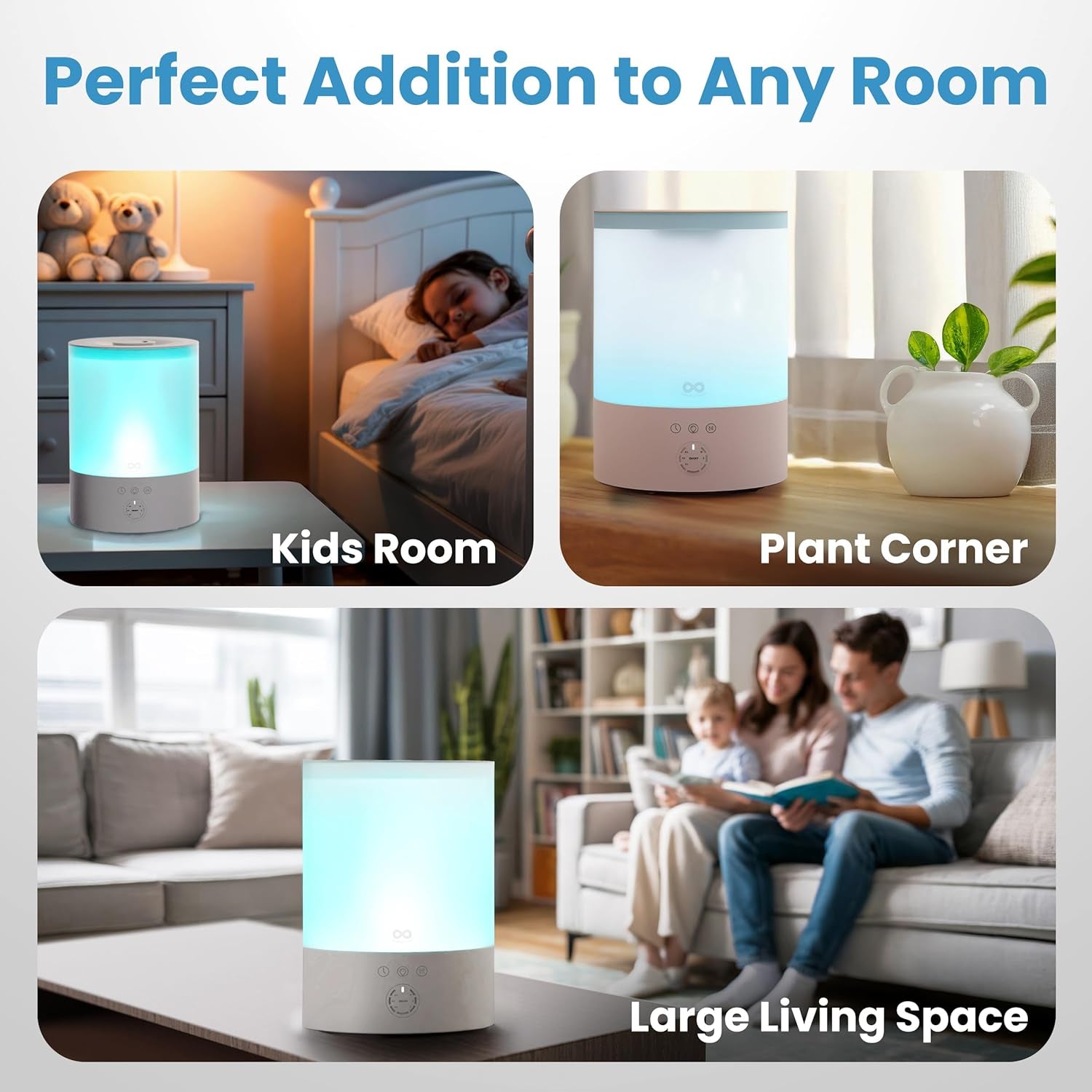 2.5 L Top-Fill Cool Mist Humidifier for Bedroom – Quiet with 24-Hour Runtime - White