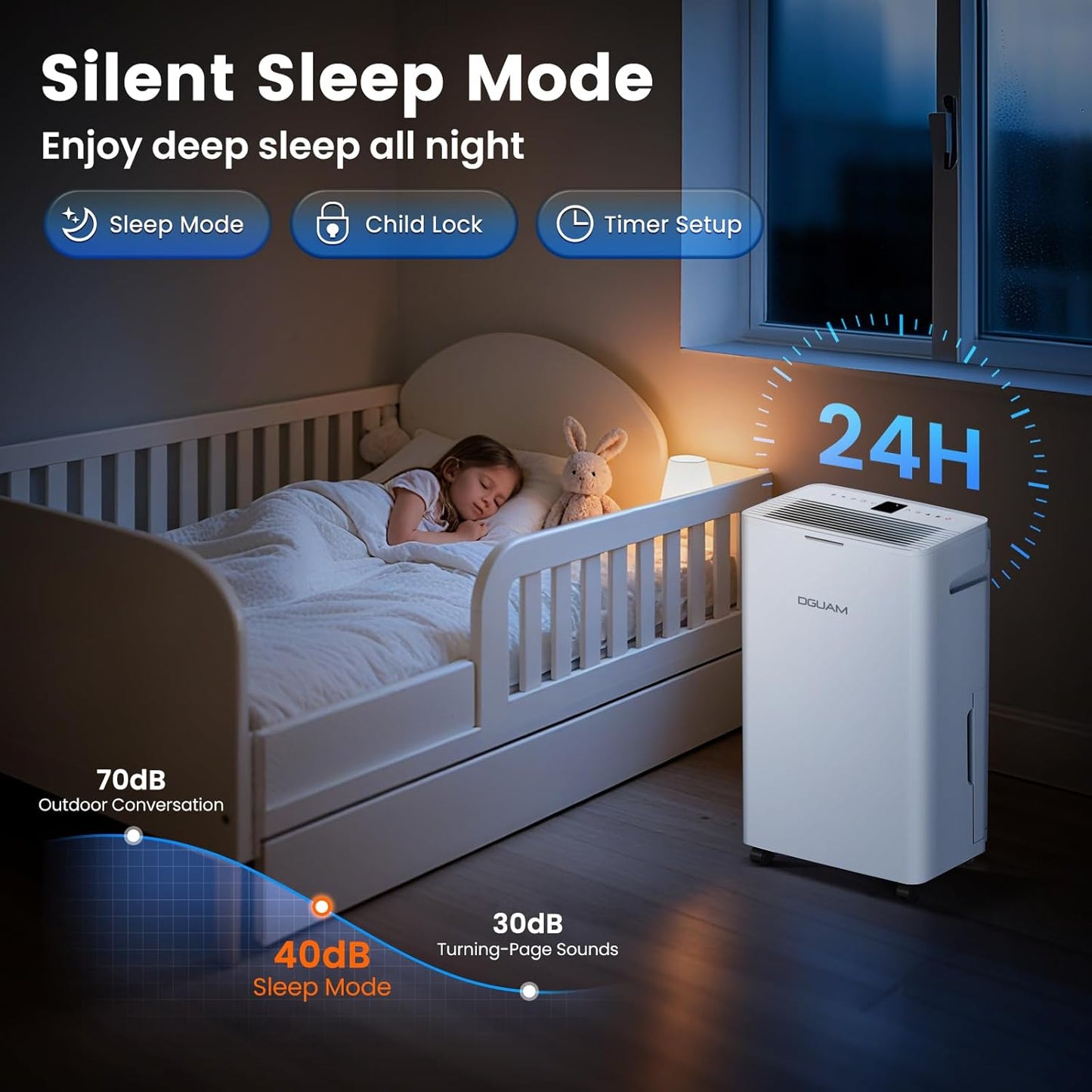 38 L/Day Dehumidifier for Basements & Large Rooms up to 420 m² with Drain Hose