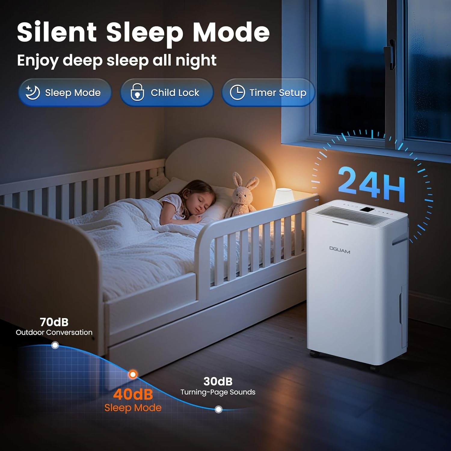 38 L/Day Dehumidifier for Basements & Large Rooms up to 420 m² with Drain Hose