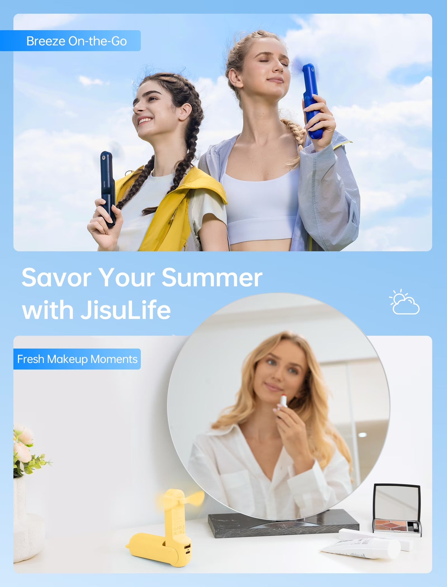 Portable Mini Fan with 3 Speeds & Power Bank 
