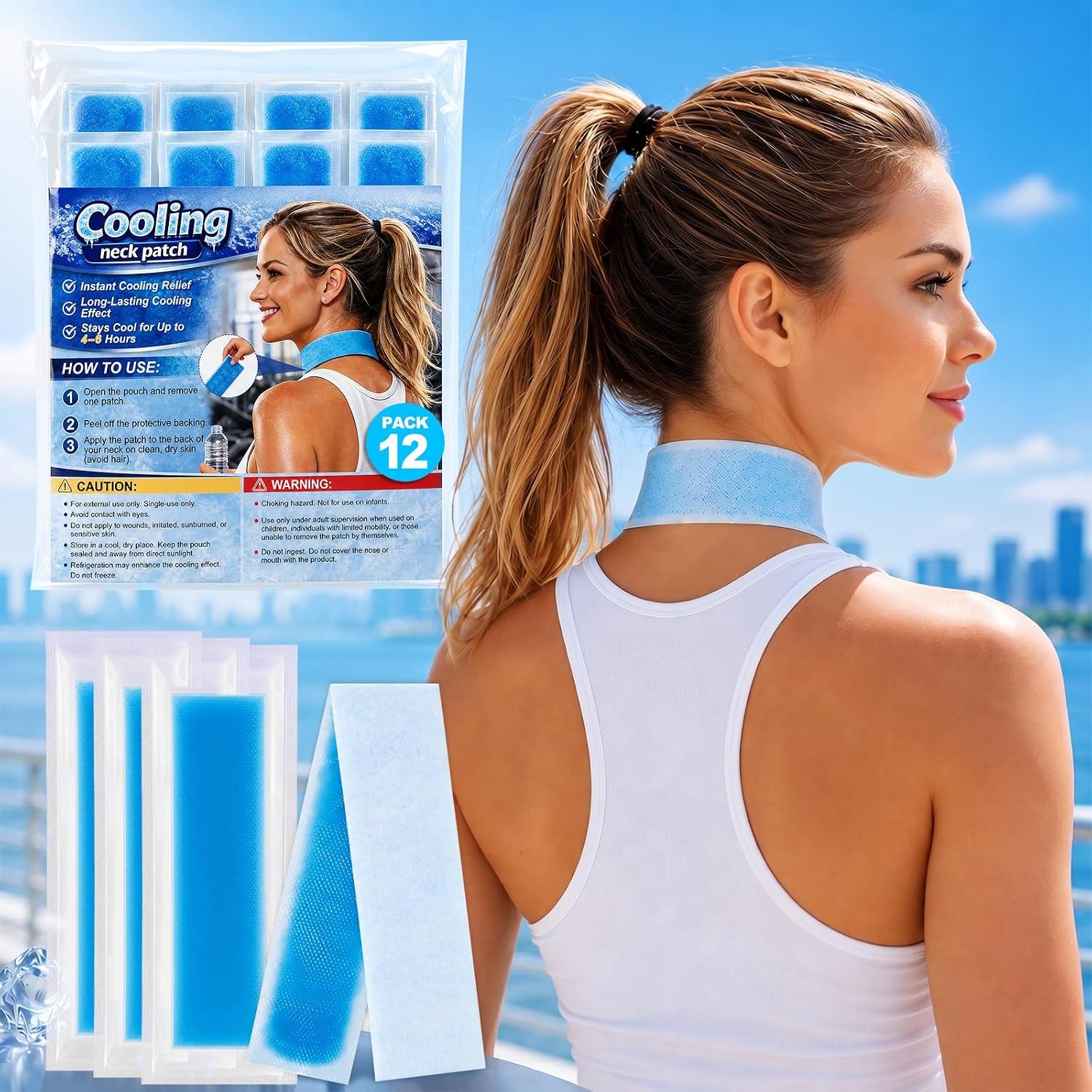 Cooling Gel Patches (12 Pack) for Neck & Body – Instant Heat Relief