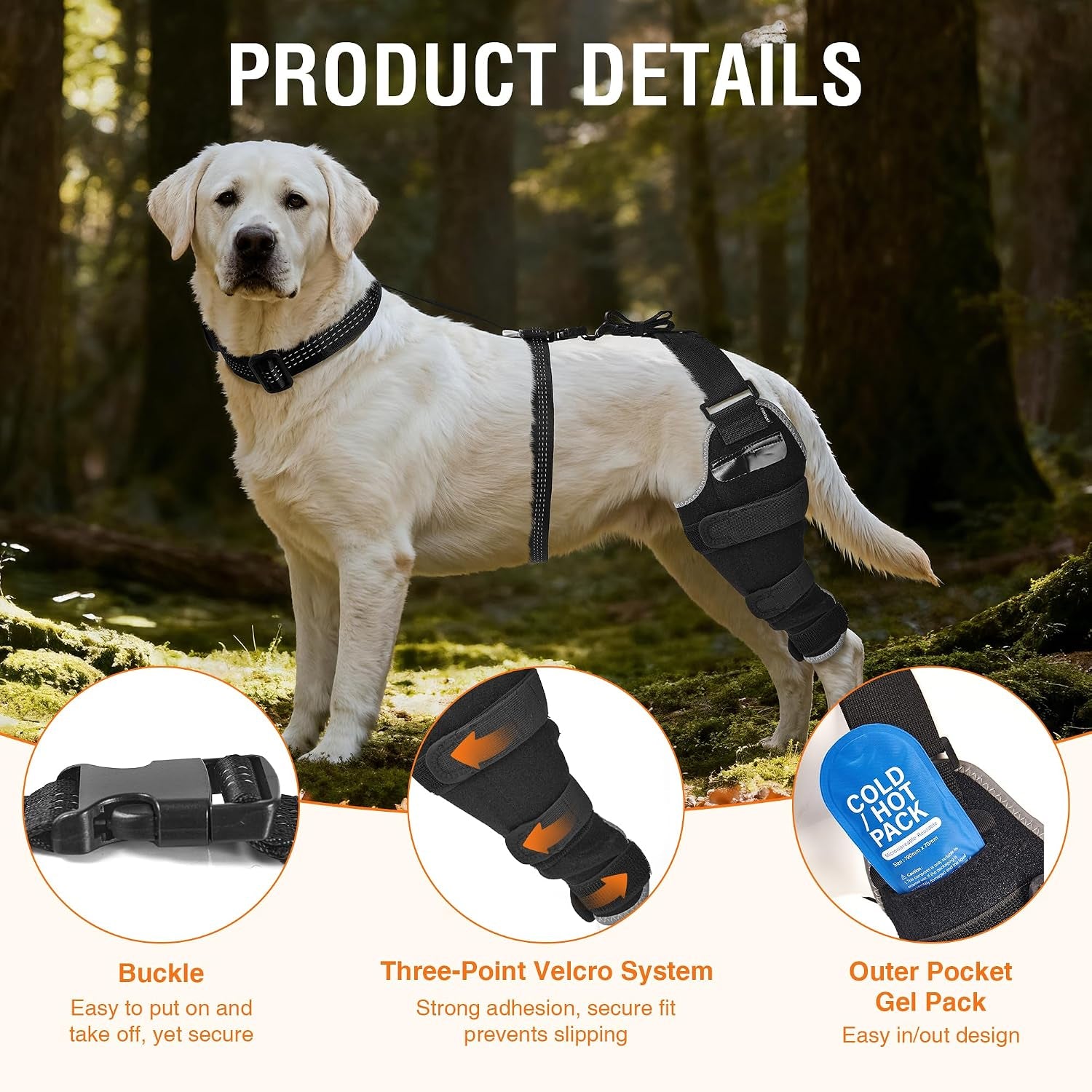 Dog Hind Leg ACL Brace – Adjustable Support with Hot & Cold Gel Pack for Arthritis & Joint Pain